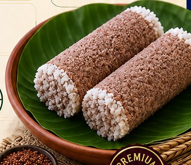 Ragi puttu on a banana leaf
